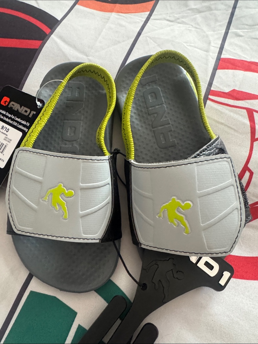 And1 Gray Slide Sandals with Neon Yellow Trim